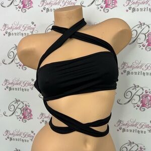 FEI top strappy tie up sexy wrap style Black Wrap Halter Top